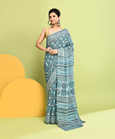 Blue Pure Natural Vegetable Dye Bagru Handblock Printed Premium Cotton Saree